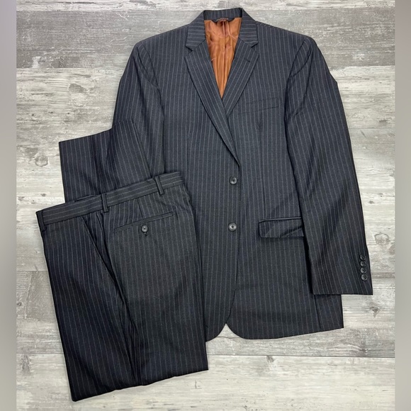 Joseph Jos A Bank Grey w/ Blue Pinstripe Slim Fit Suit 41L